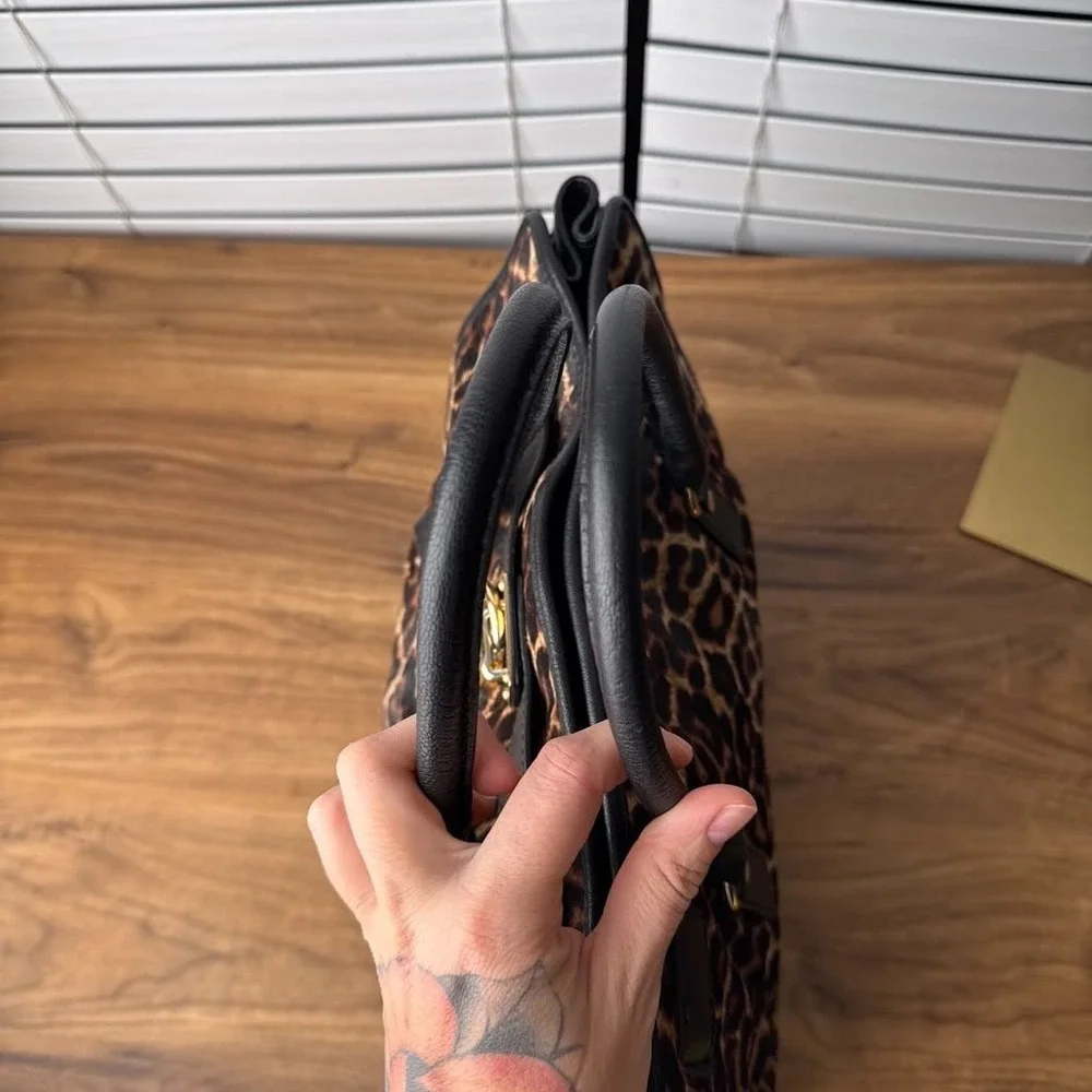Michael Kors Hamilton Limited Edition Large Leopard Print Hair Calf Tote Black
